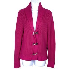 Lauren Ralph Lauren Pink Cardigan Sweater Womens PL Metal Clasps Fisherman Shawl